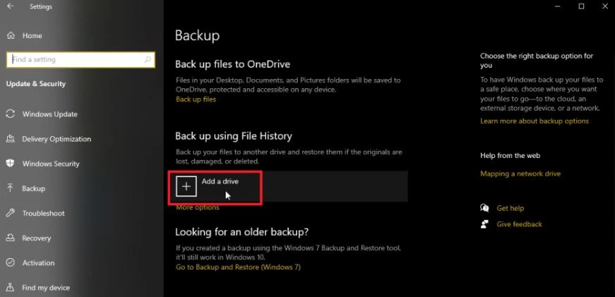 tambahkan sebuah drive untuk menyimpan data backup