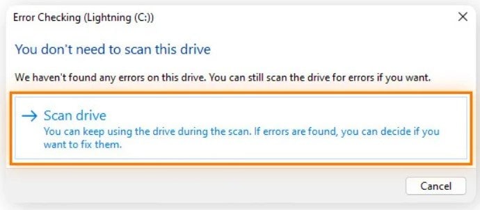 melakukan pemindaian untuk memeriksa jika terdapat kesalahan pada hard disk