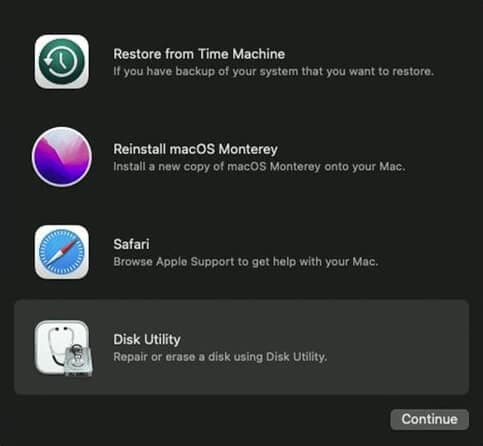 open disk utility in recovery mode