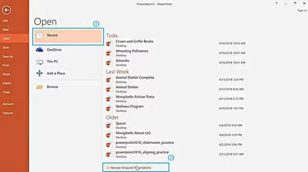 recover unsaved presentation