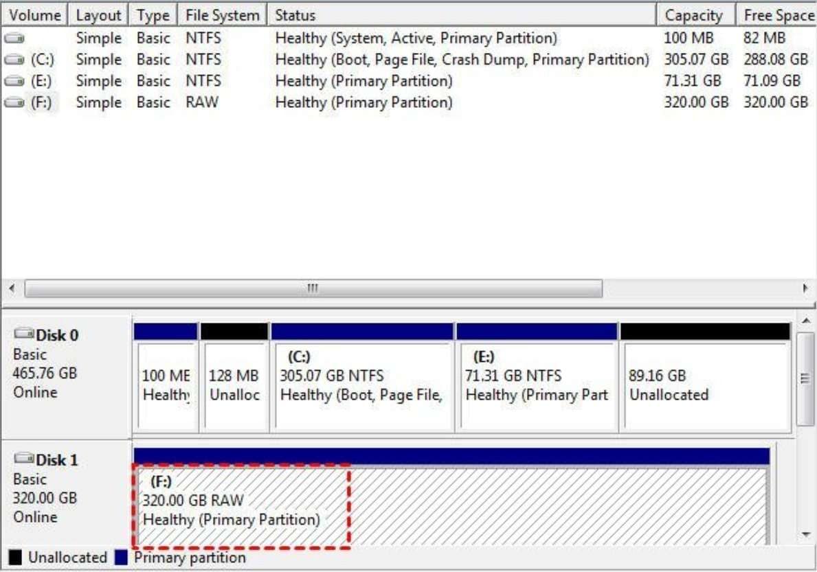 select raw ssd partition in disk management