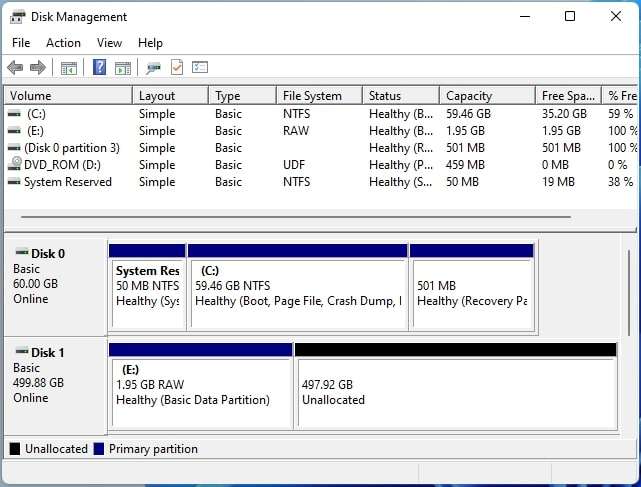 ssd showing raw partition 