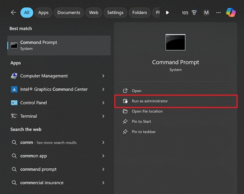 open command prompt as an administrator