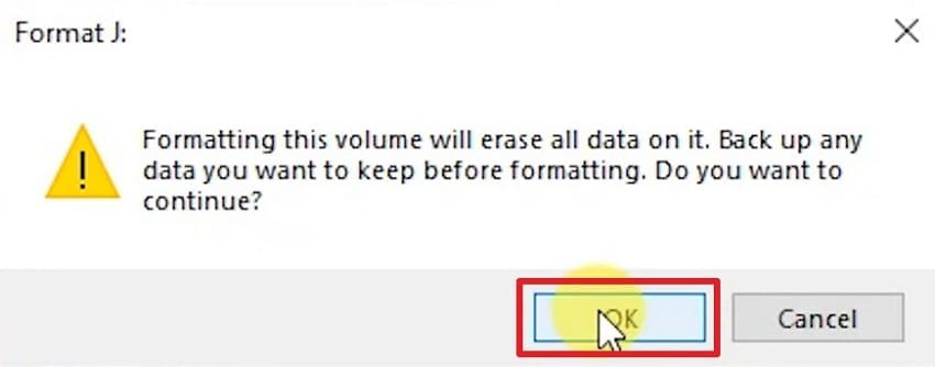 press ok to start formatting