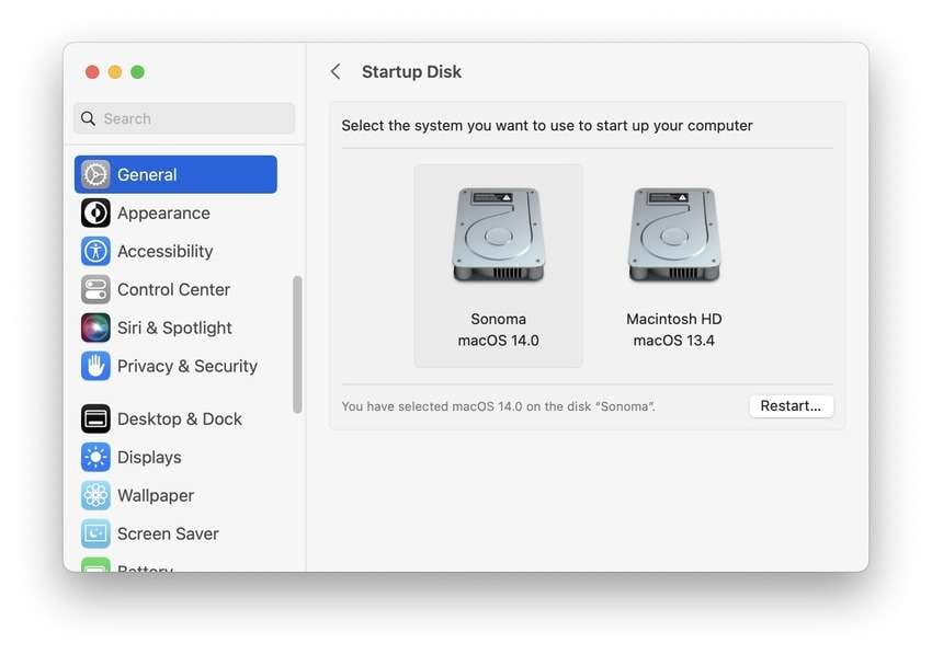 change the startup disk