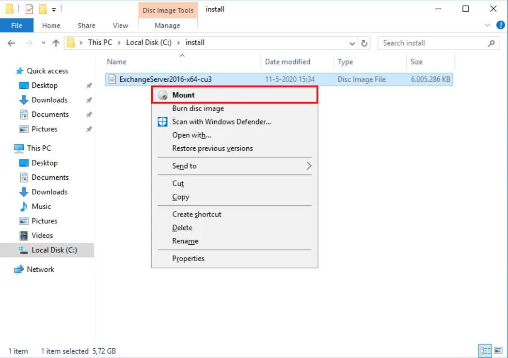 mount exchange server 2019 iso