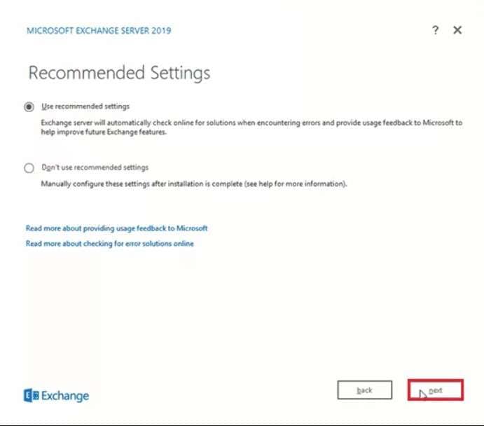 use recommended settings for exchange 2019