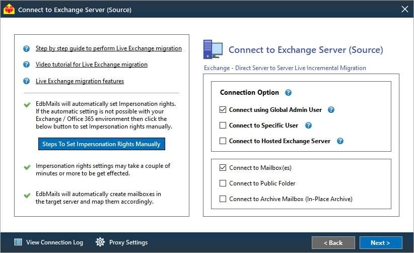 connect to exchange server 2016 with edbmails