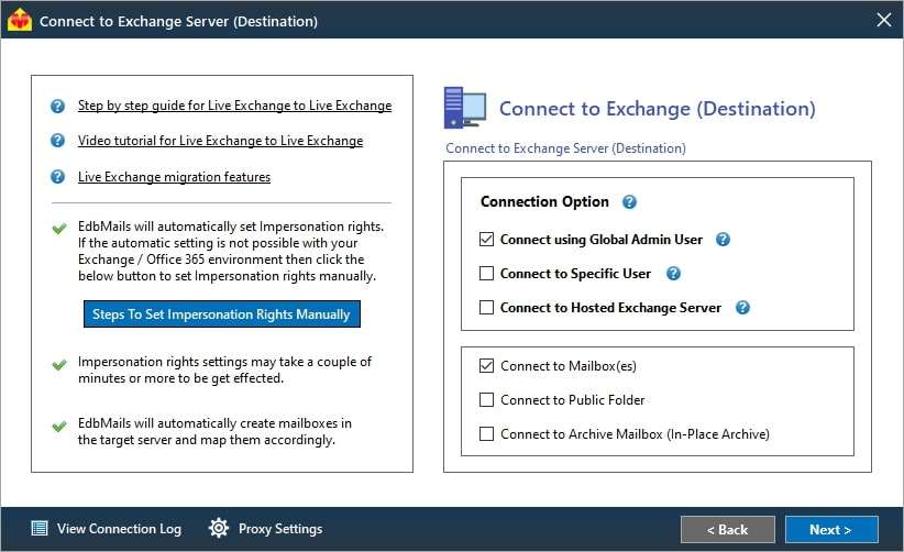 connect to exchange server 2019 in edbmails