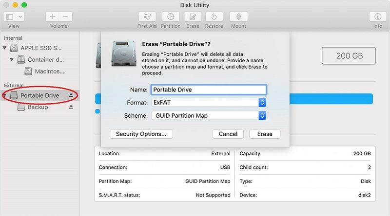 Wählen Sie das Mac-formatierte Laufwerk