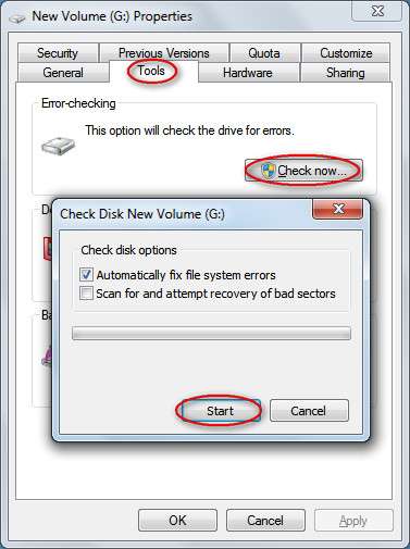 check for errors on windows 7