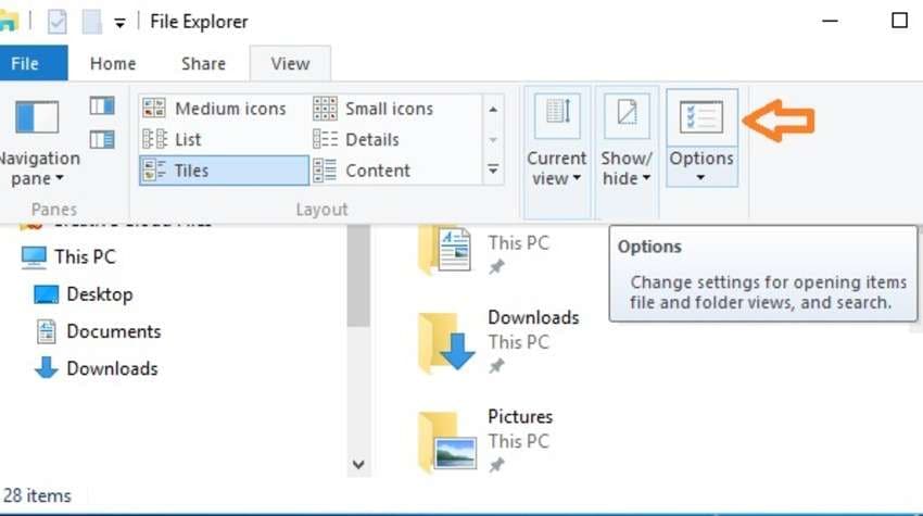 view folder options in file explorer