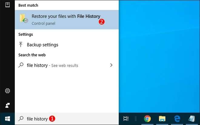 typing file history and choosing restore your files with file history