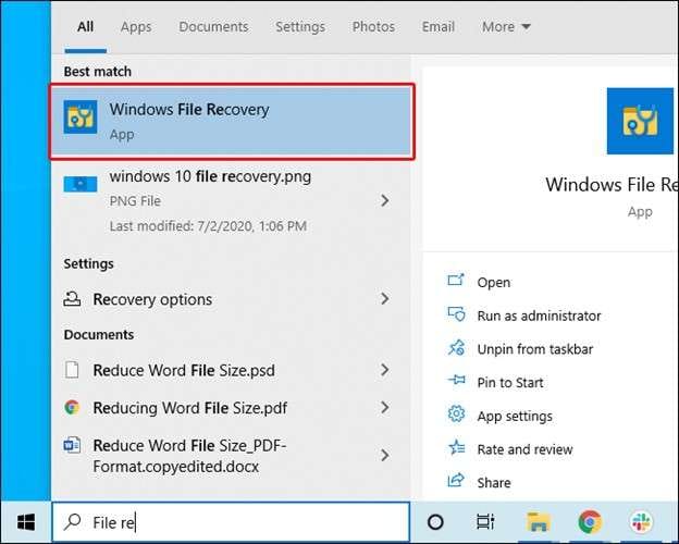 opening windows file recovery