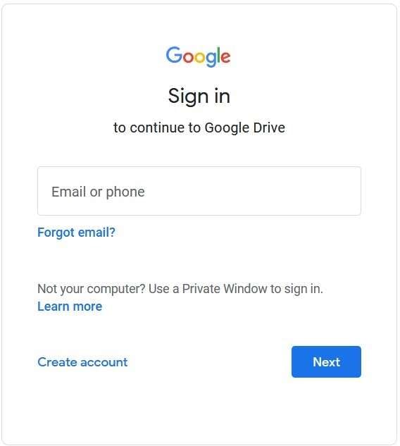 signing in to google drive