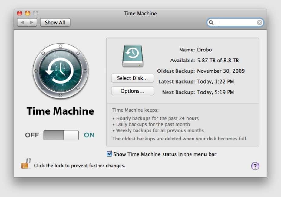 enable time machine backups
