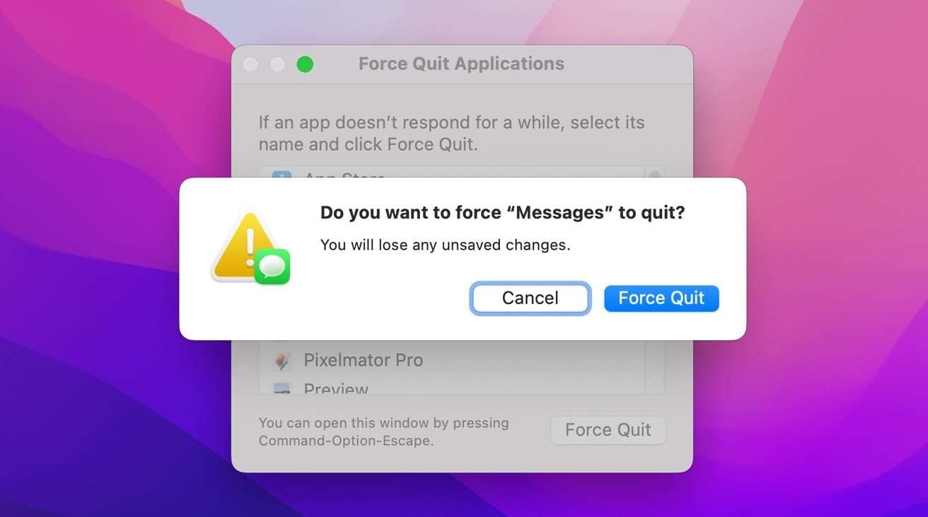 force quit messages app 