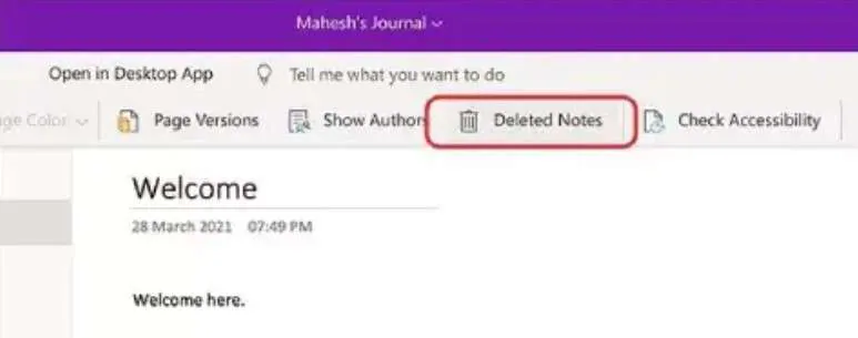 open deleted notes section