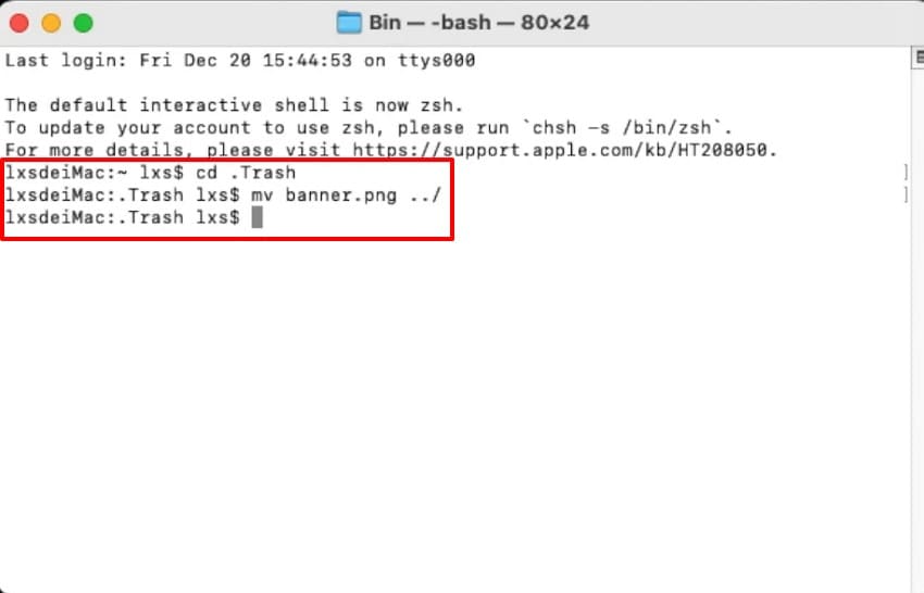 type command in terminal