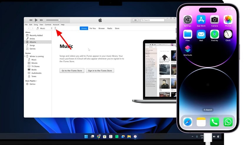 type click on device icon