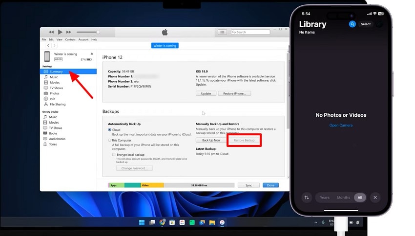 go to summary and restore