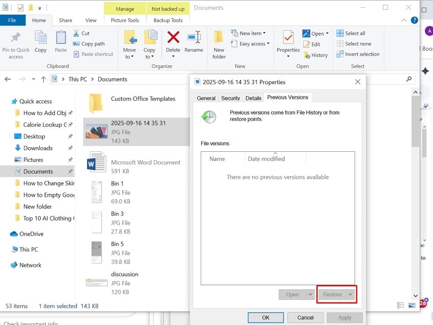 choose the restore option