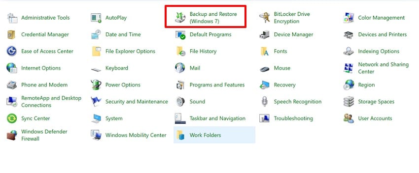 choose the backup and restore