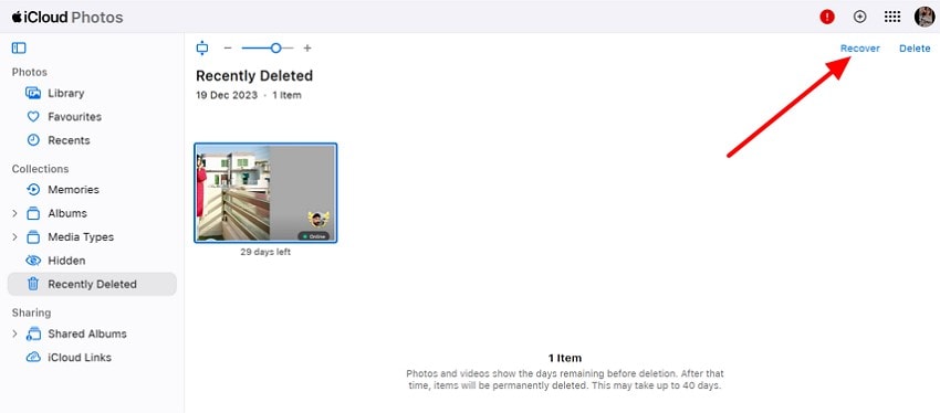 select photo and hit recover