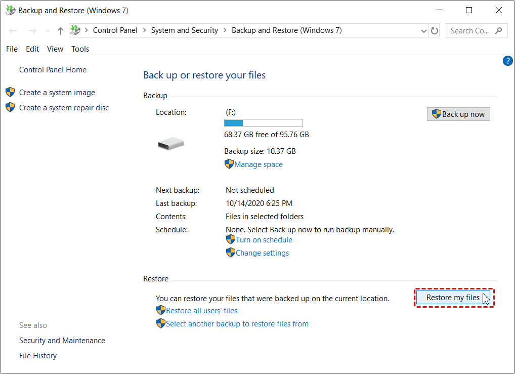 restore files from backup 