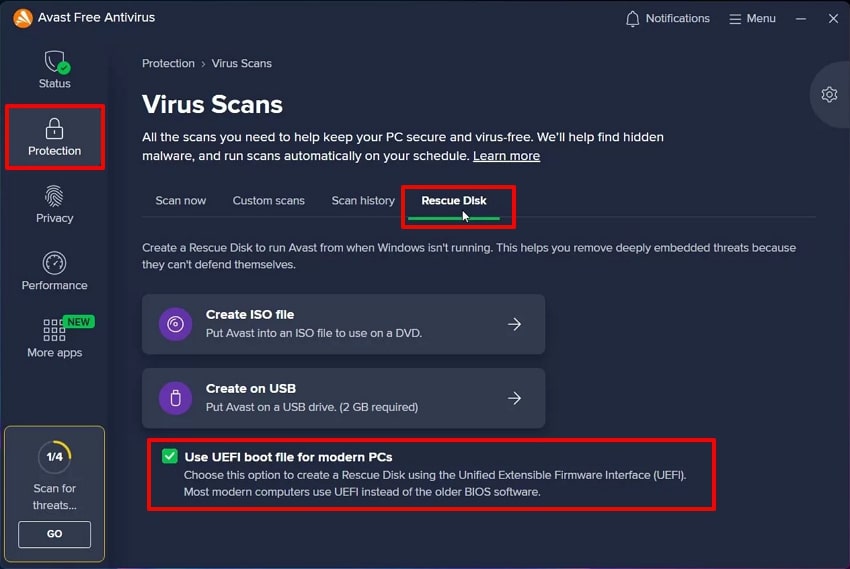 choose rescue disk tab