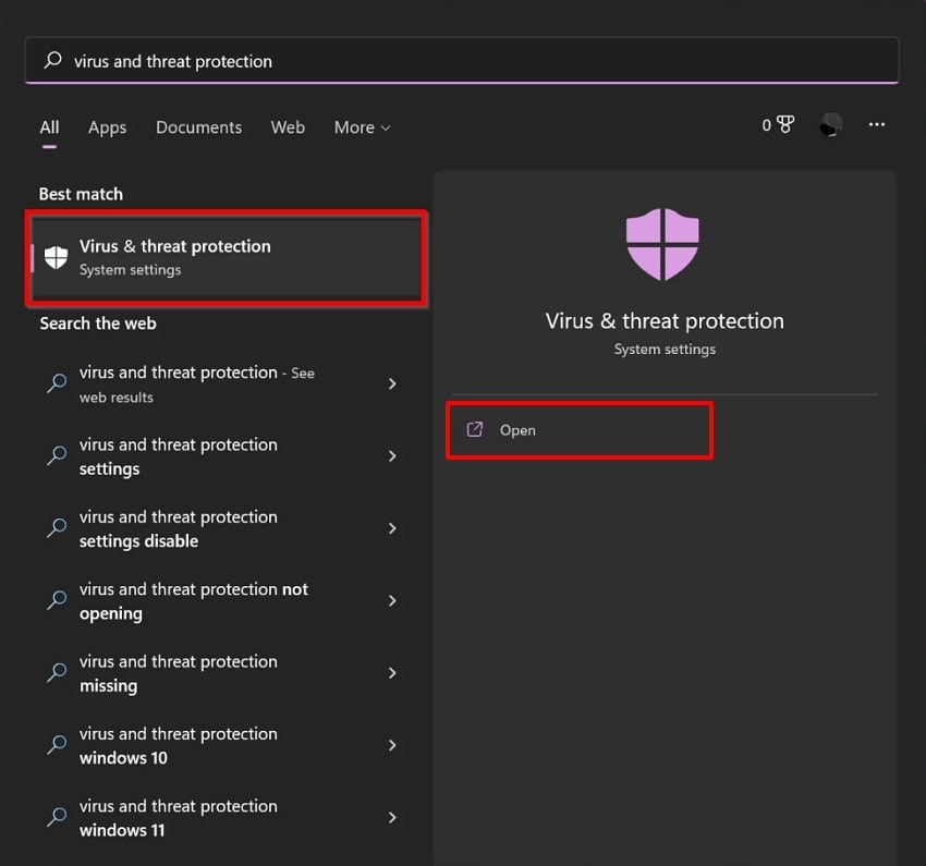 open the virus and treat protection