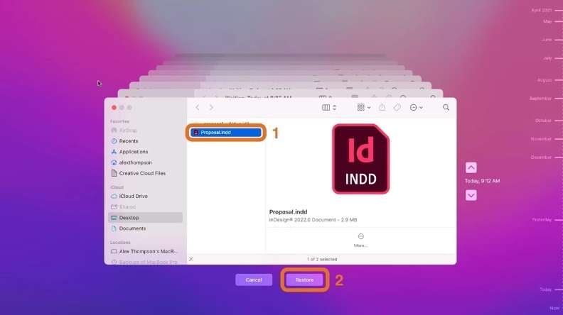 restore indesign file time machine 
