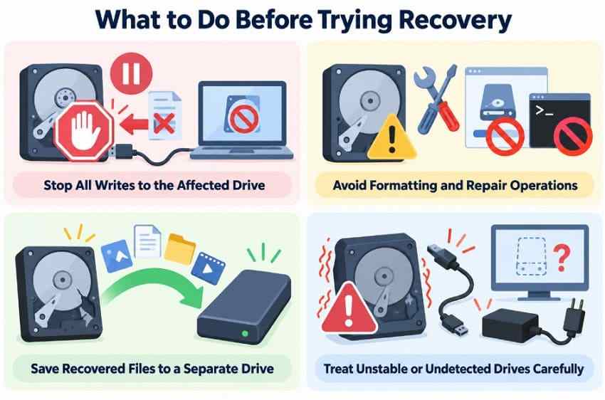 precautions before recovering lost hard drive files