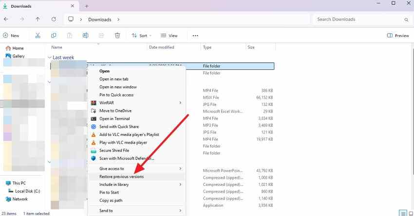 open restore previous versions in windows file explorer