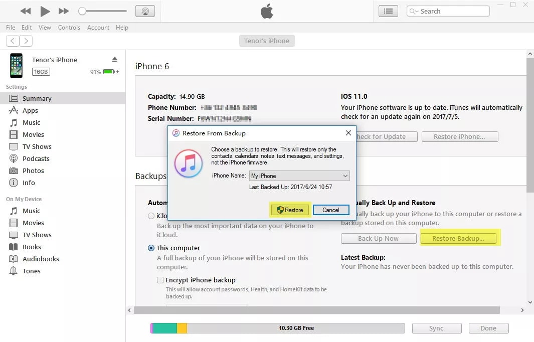 itunes restore backup