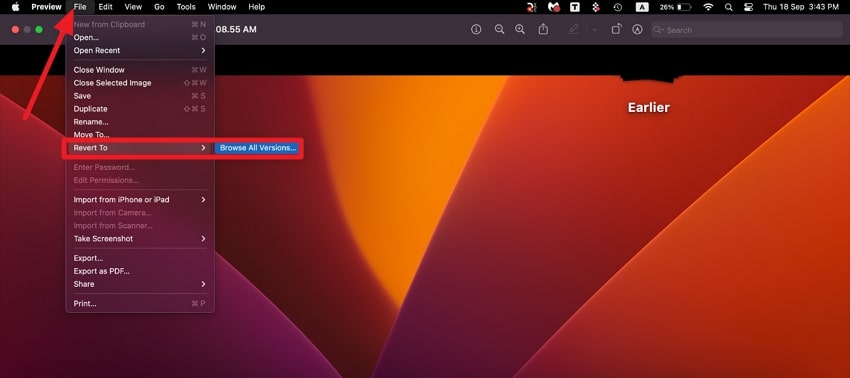open file choose revert to
