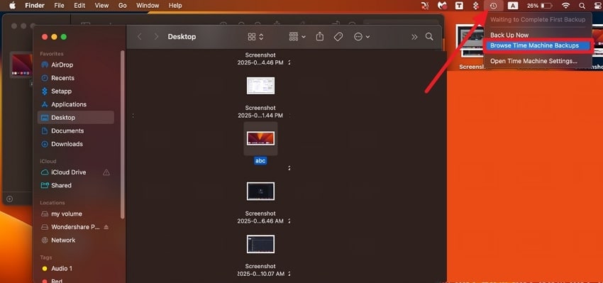 open folder choose time machine
