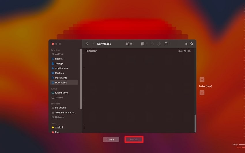 press restore in time machine