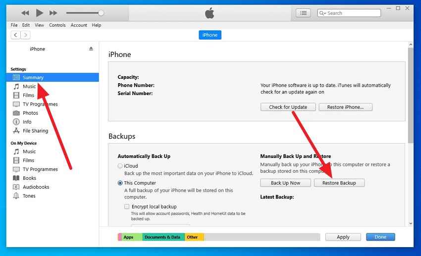 choose restore backup in itunes