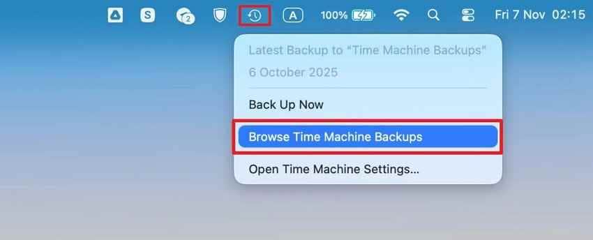 enter time machine backups