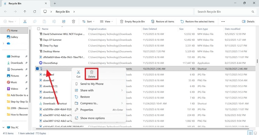 remove malicious scripts from recycle bin