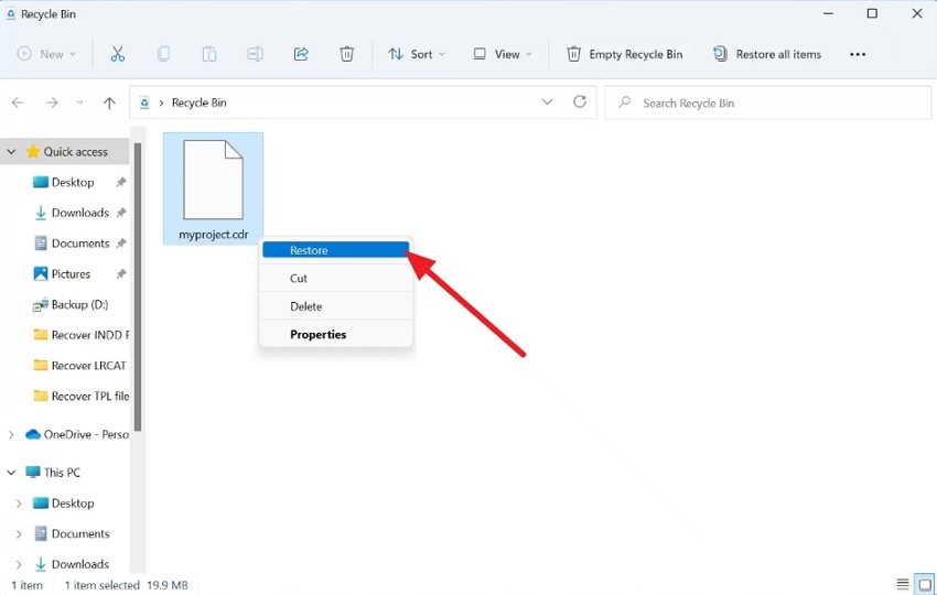 choose the restore button