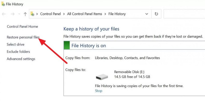 choose restore personal files
