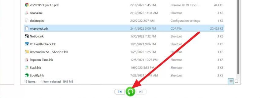 press the restore icon