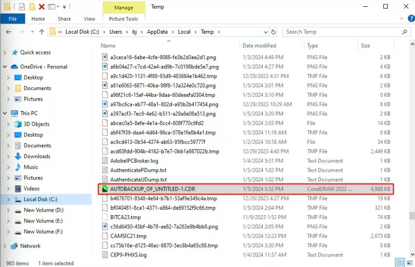 recover from temporary files