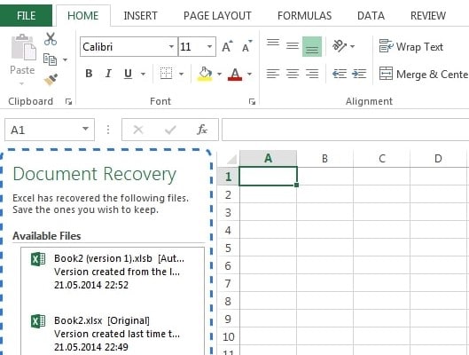 use the document recovery feature