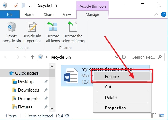 restore word files from recycle bin