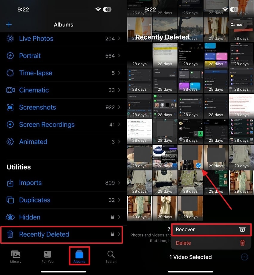 recover from recently deleted folder iphone