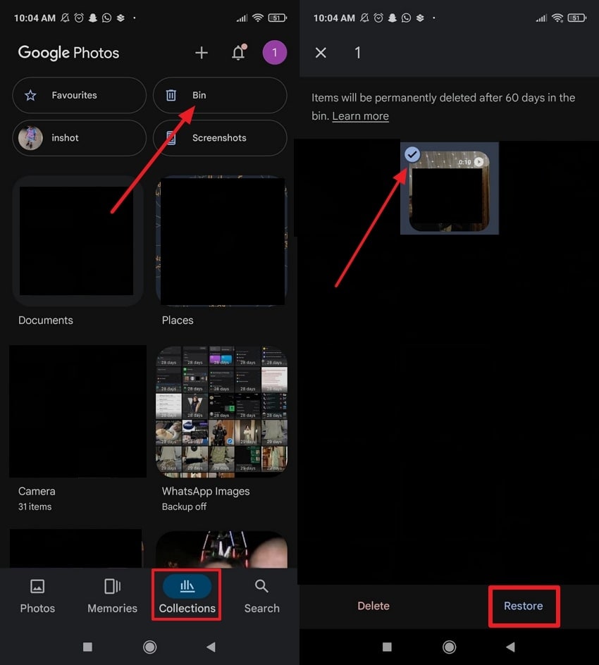 tap restore from google photos