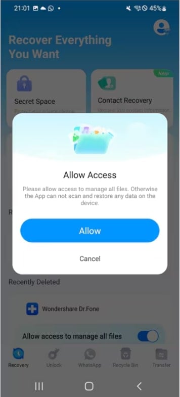 allow access to recover videos